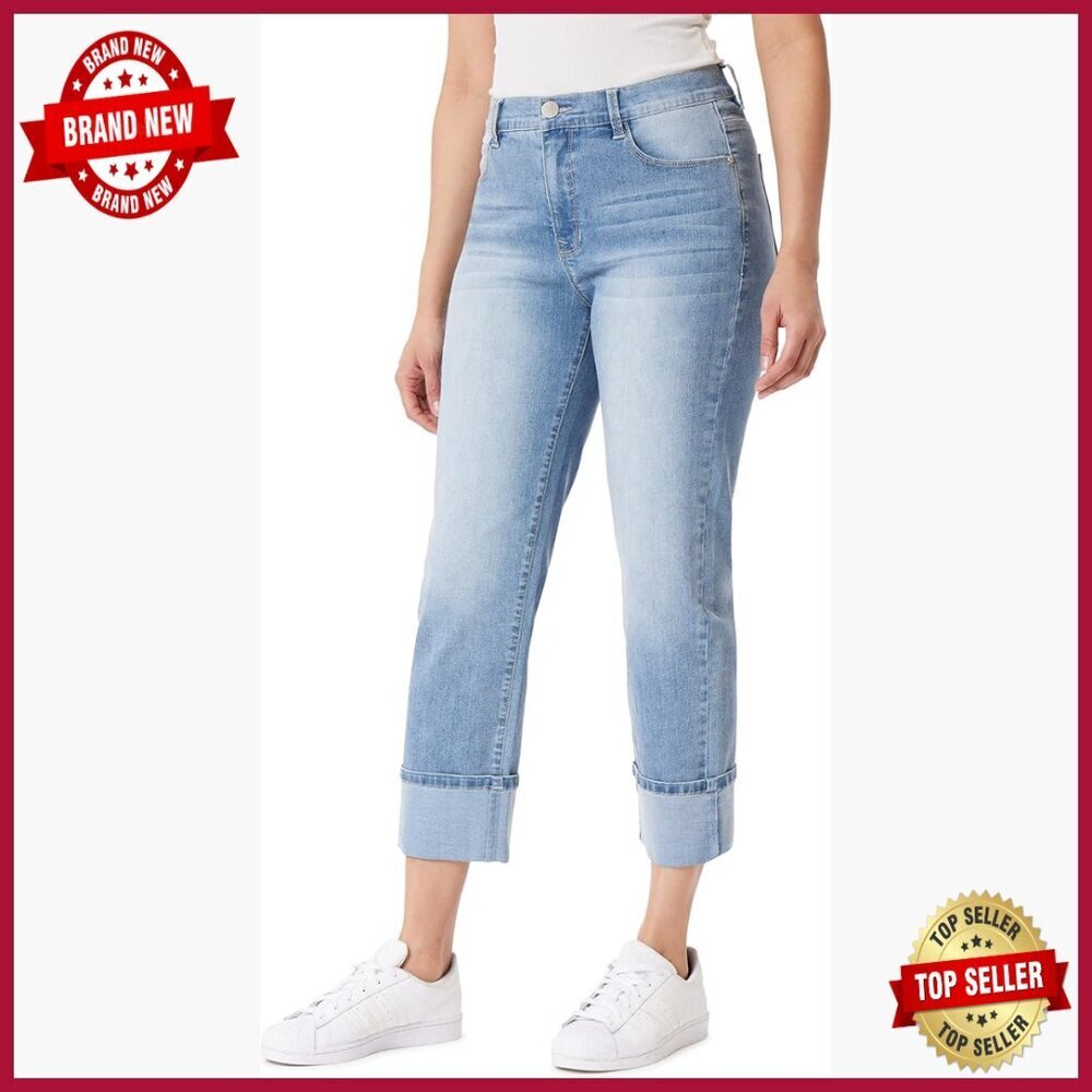Straight Leg Cropped Jeans, Mid Rise, Cotton Blend, Sculpting Fit